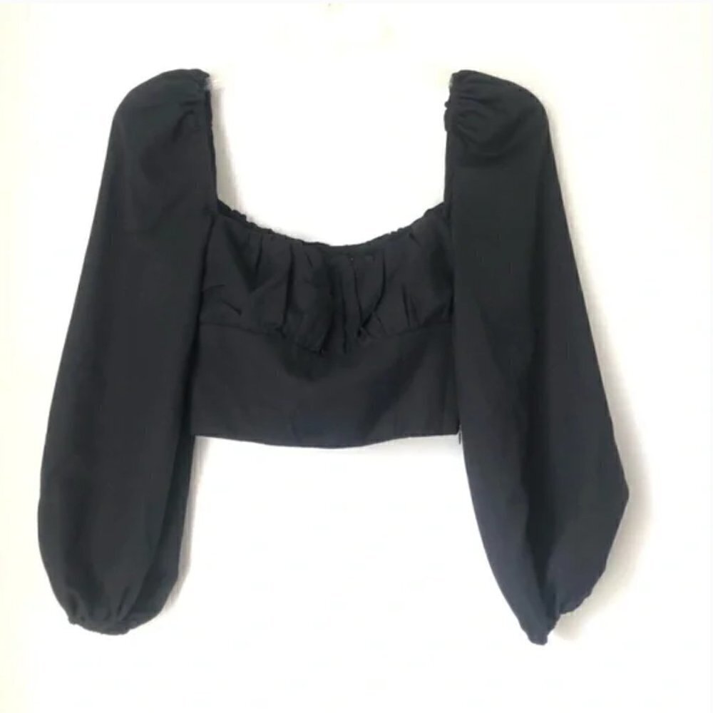 Princess Polly Ariah Black Long Sleeve Crop Top 2